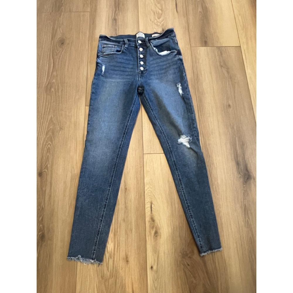Kensie Jeans Womens 8/29 Ultimate High Rise Skinny Distressed Button Fly Blue